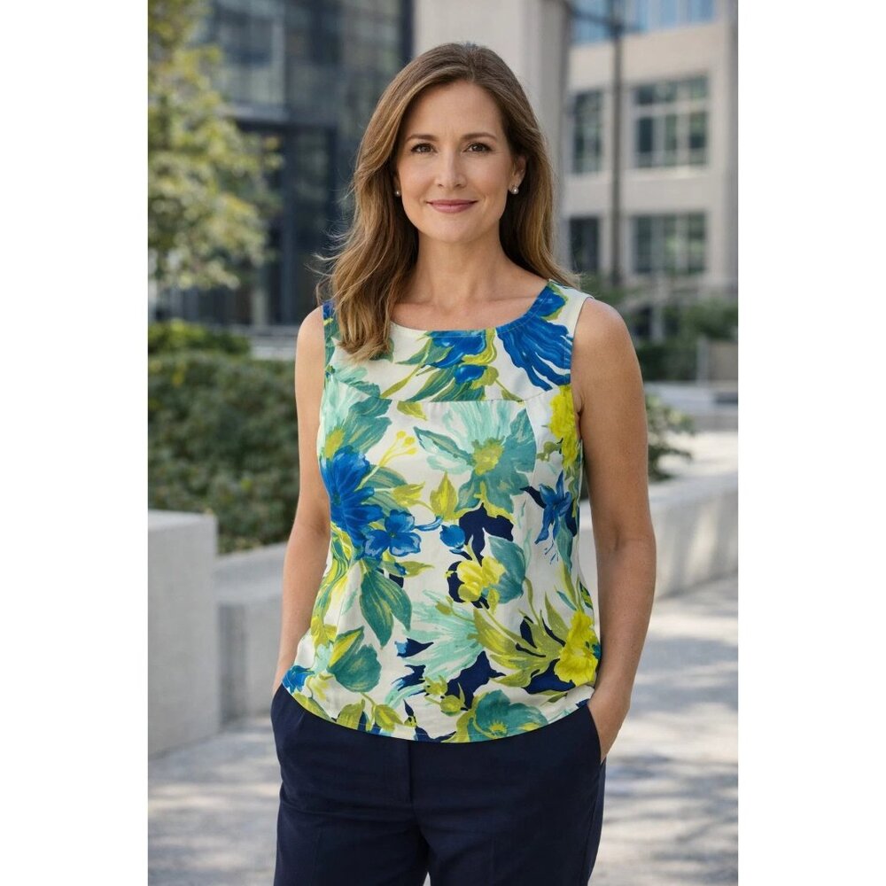 Ann Taylor size Medium Sleeveless Floral Print Top Multicolor Lightweight Casual